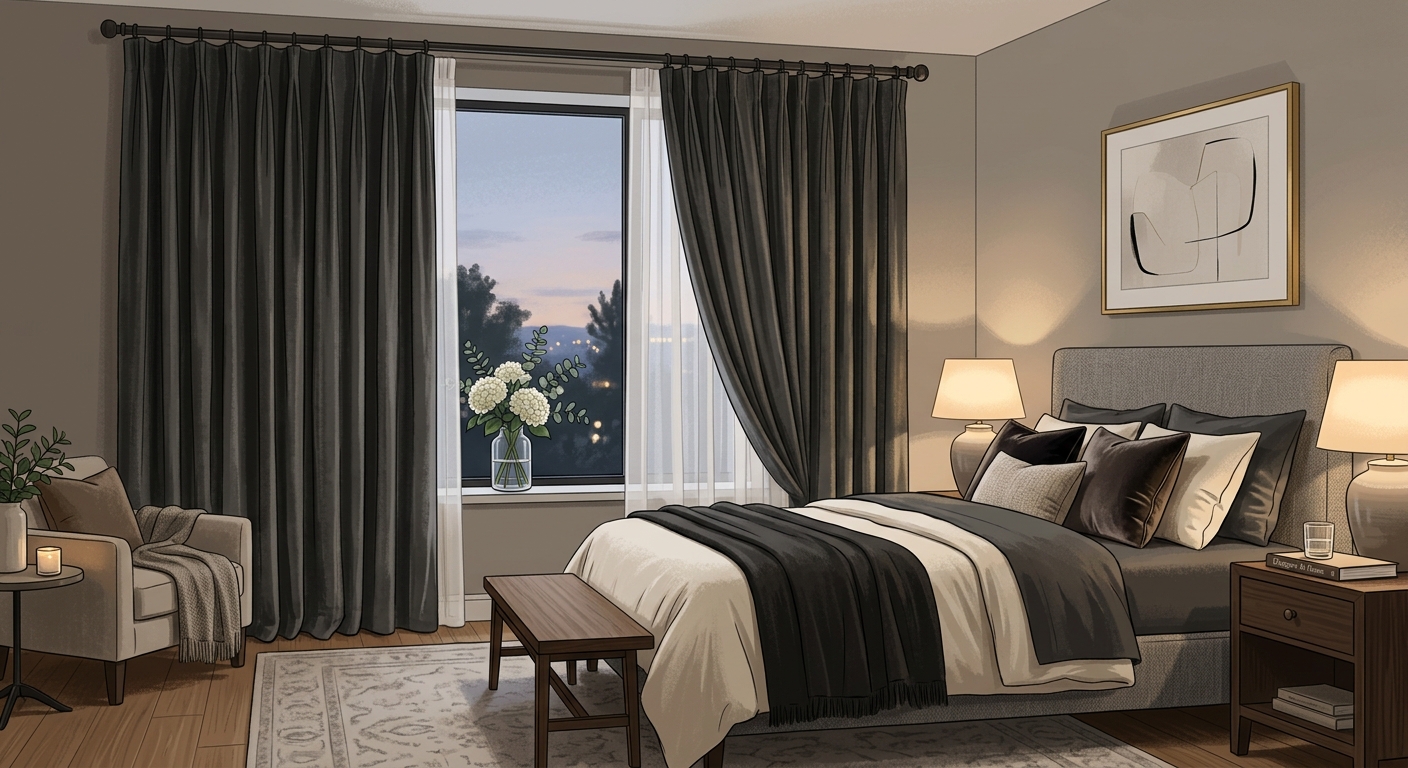 Cortinas opacas para un dormitorio de lujo y privacidad.